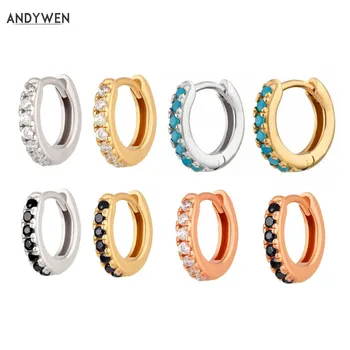 ANDYWEN 925 Sterling Silver Colorful Mini Hoops Huggies Loops Clips Earring For 2019 Rock Punk Women Jewelry Accessory Making