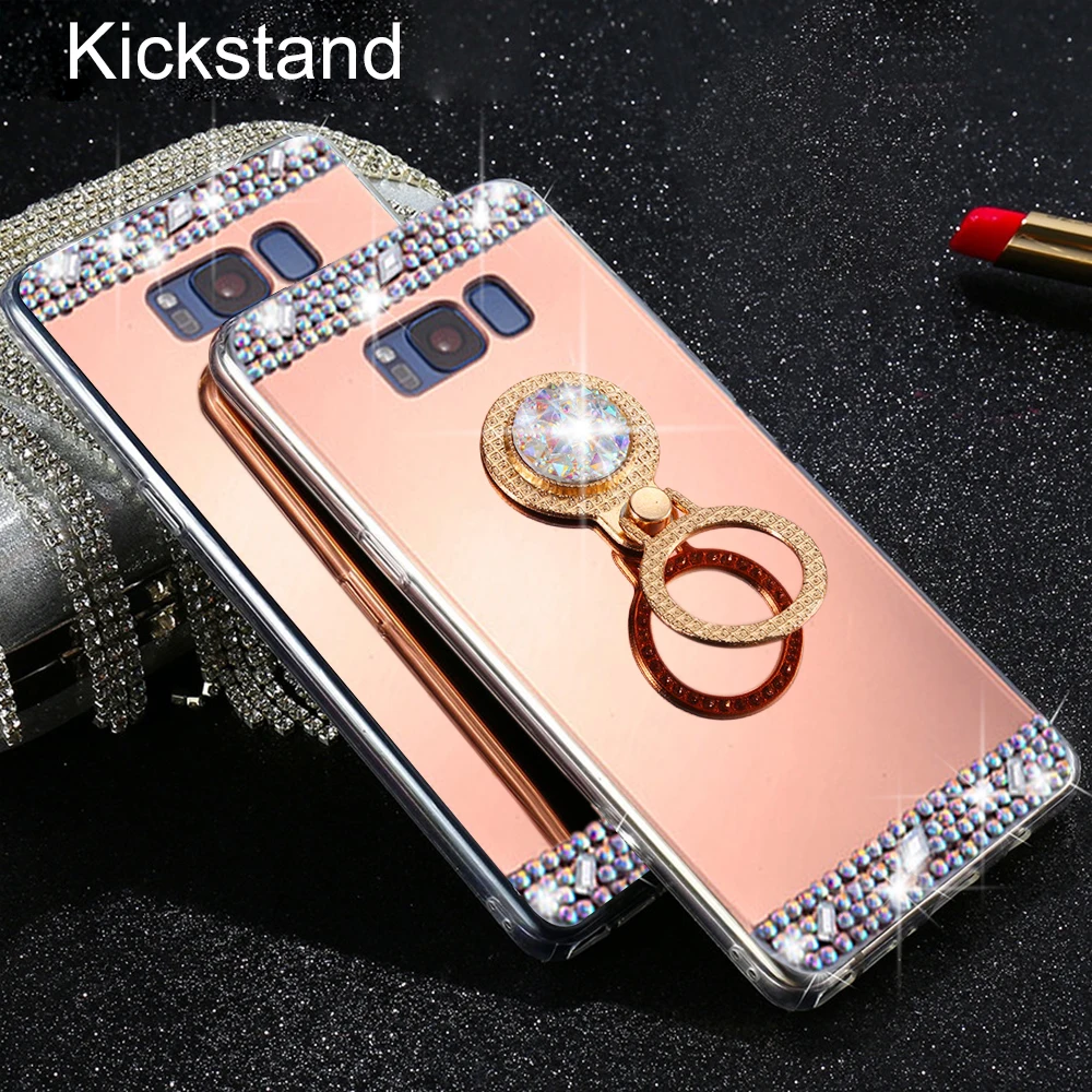 LLZ.COQUE роскошный 3D Блестящий зеркальный чехол с подставкой для Samsung S10 S10e S6 S7 S9 S8 Note 8