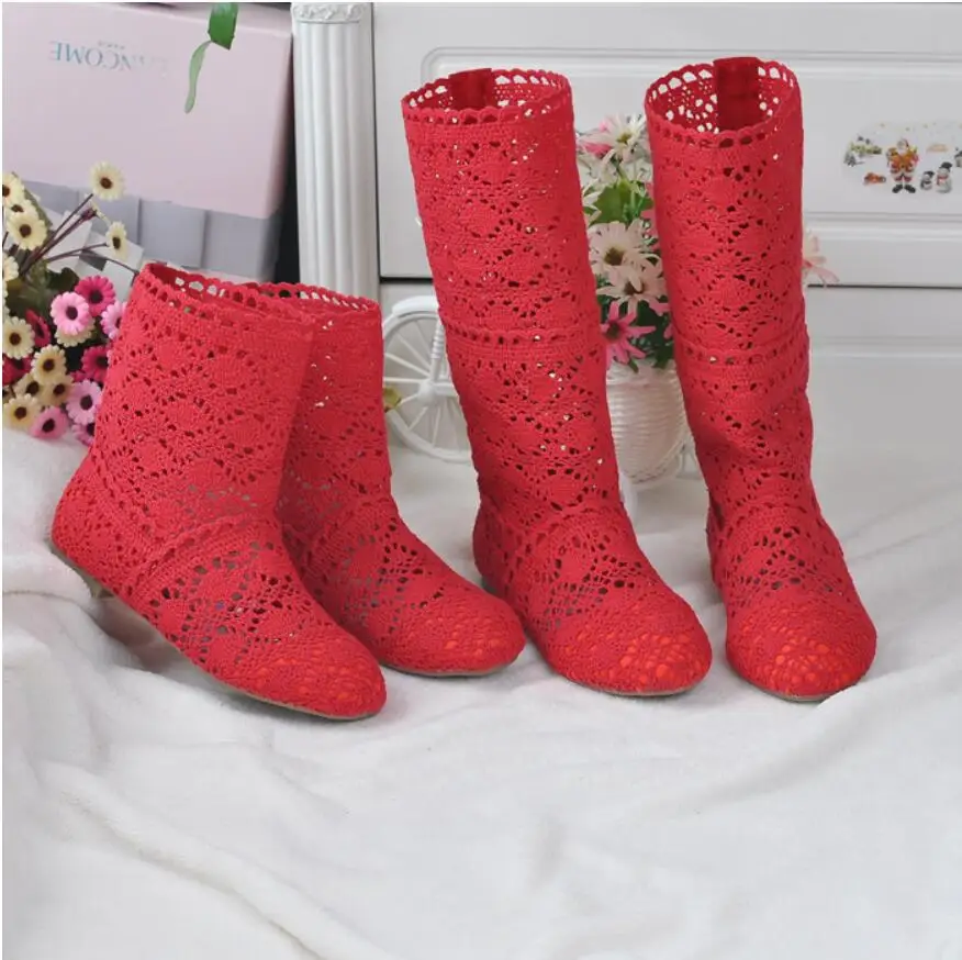 hollow boots shoes breathable knit line mesh boots summer women's knee high tube women's shoes 34-41 women boots