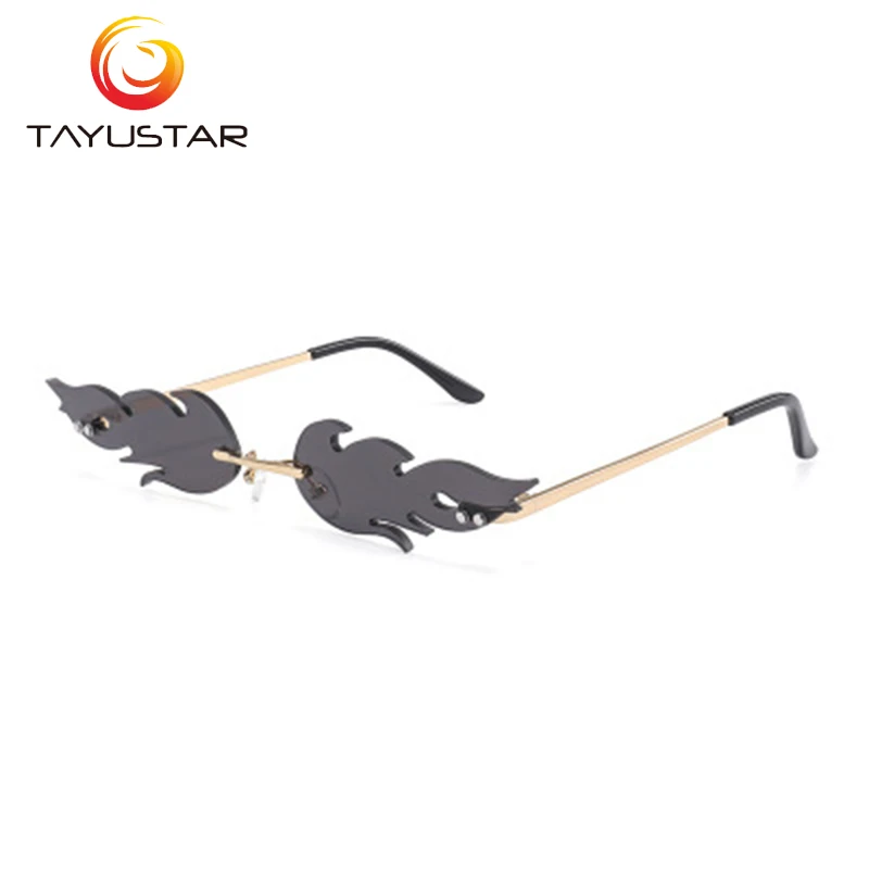 Новые солнечные очки с огненным пламенем, женские и мужские солнцезащитные очки без оправы, волнистая металлическая оправа, хип-хоп узкие солнцезащитные очки, вечерние уличные очки - Цвет линз: black