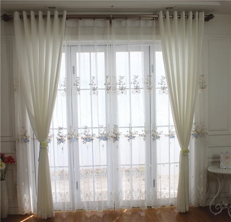 Luxury Curtains Sheer For Living Room Lace Blue Embroidered Pink-purple Romantic Princess Window Screen Kitchen Tulle Drapes curtains for bedroom