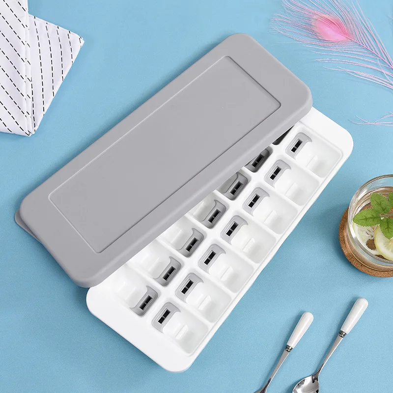 DIY силиконовые решетки льда формы 14 кубиков с крышкой замороженные кубики льда делая инструмент кубик льда лоток аксессуары для кухонного бара C1166 d - Цвет: Слоновая кость
