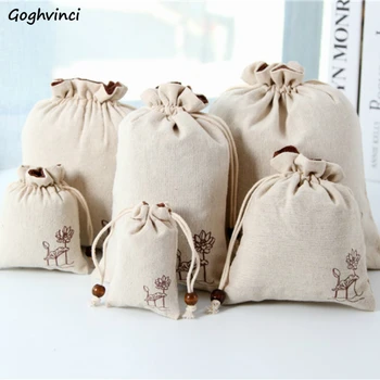 

Drawstring Bags Lotus-flower Folk-style Various Sizes Chinese-style Buddhism Simple Leisure Fashion Handle Apricot All-match New