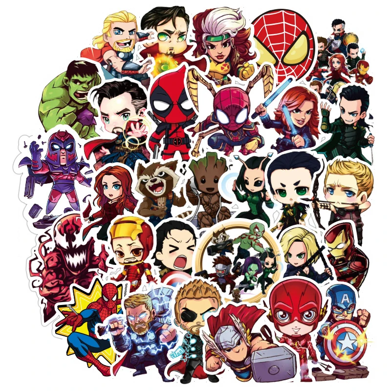 100 шт. наклейки с супергероями Marvel чехол на колесиках Аниме фигурки милые