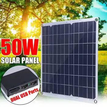 

50W Solar Panel Dual USB 12V/5V Monocrystaline Flexible Solar Cells Waterproof Solar Charger for Car RV Yacht Battery Boat