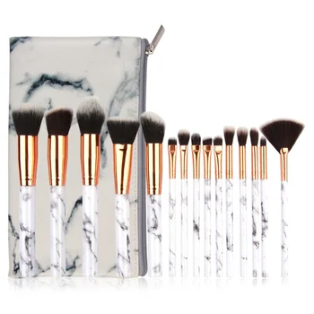 

HOT 15 Pcs Marble Pattern Cosmetic Brushes Powder Foundation Eyeshadow Lip For Plastic Handle Makeup Brushes Set MKXJ