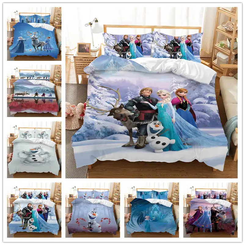 Juego de cama de princesa Frozen Elsa y Anna, sábanas de cama de tamaño