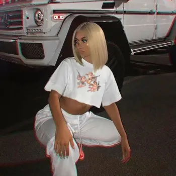 

Summer White T-shirt Women Short Sleeve Angel Printed Casual Loose T-Shirt Cropped Tops Tee Tshirt Streetwear Clubwear