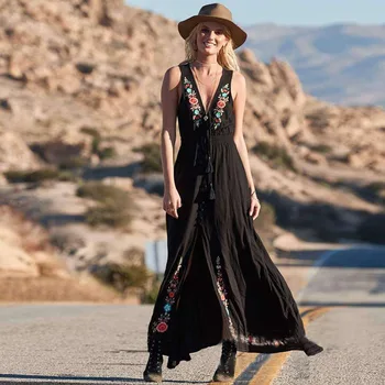 

Exit Of Bathroom Women Beach Summer Tunic Coverup On Swimsuit Ladies Clothes Bohemia New 2020 Neck Embroidery Long Sleeveless