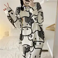 New White Cow Pajamas Spring and Autumn Women's Long-sleeved Thin 2021 Plus Size Home Service Suit
