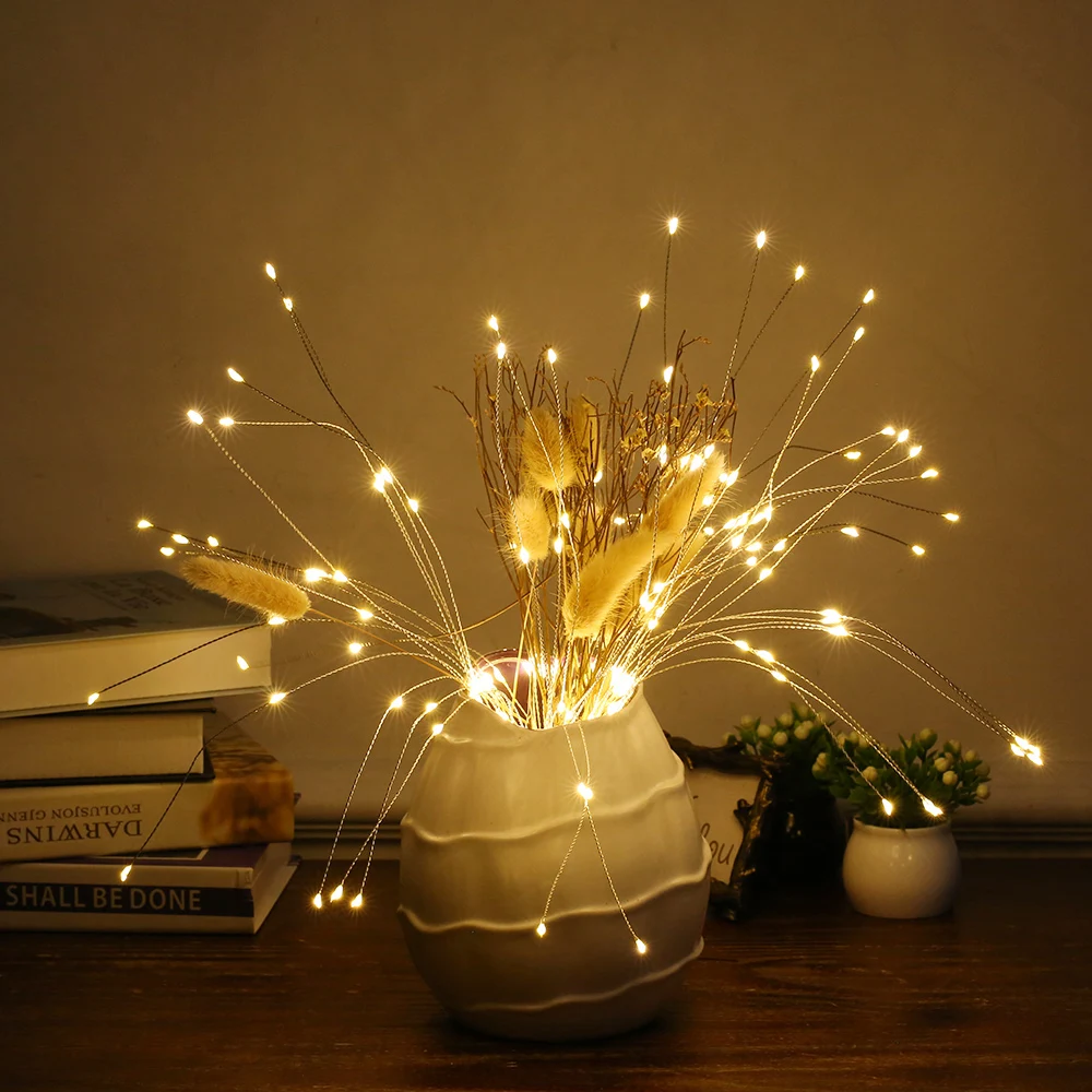 Fireworks Light Christmas String Lights with Remote Control LED Light String Hanging Starburst Lamp Outdoor Garden Fairy Lights