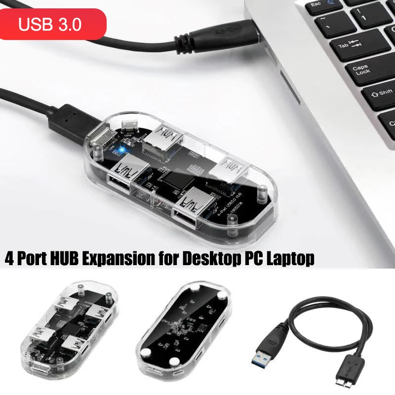4 порта usb-хаб 5 Гбит/с прозрачный USB3.0 удлинитель разъем адаптера с 45 см кабель для ПК настольный ноутбук аксессуары