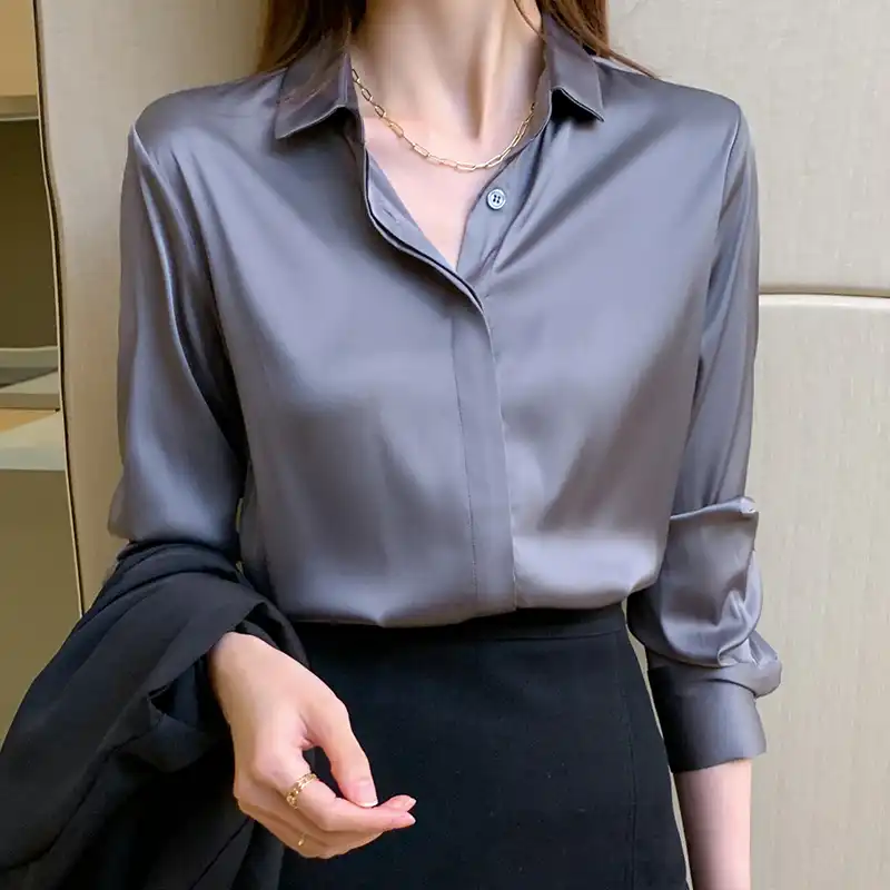 Long sleeve silk shirt womens Clearance