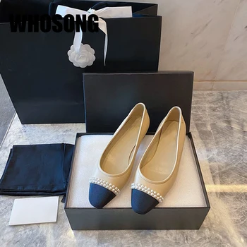 

Autumn Women Pearl Shoes Slip On Thick Heels Woman Brand Round Toe Shoes Ladies Fashion Shoes Female Soft Black Shoes Mary Jane