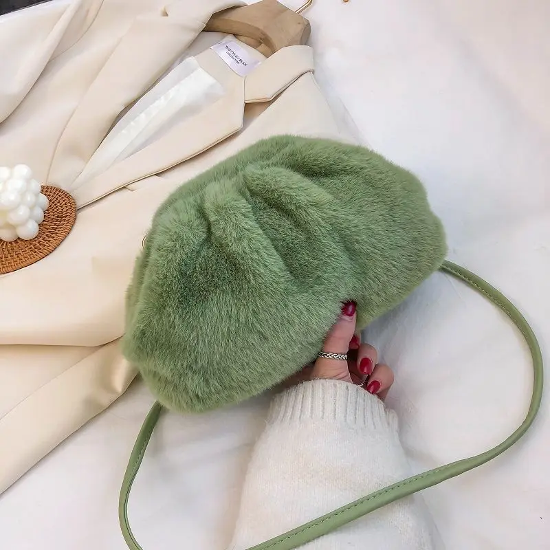 Small Candy Color Cloud Bag Faux Fur Shoulder Bags for Women 2020 Winter Soft Warm Crossbody Bag Fashion Female Trending Handbag photo