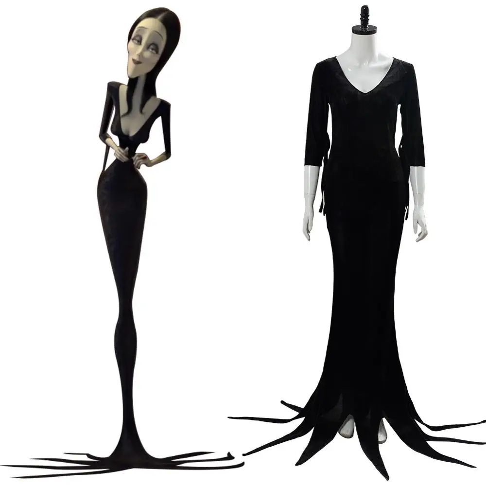 Halloween Cosplay Costume for Women: Morticia Addams Black Dress image 2