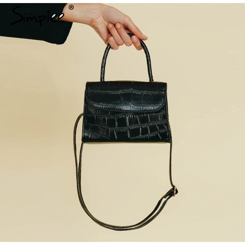 Simplee Ретро женская сумка на плечо, роскошная клетчатая кожаная сумка с карманом, Офисная Дамская Осенняя зимняя рабочая одежда, черная сумка через плечо, ручная сумка