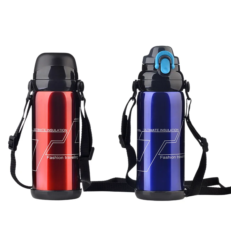 

800ML Stainless Steel Thermos Double Cover Portable Strap Outdoor Sports Water Bottle Creative Large-capacity Bottle Thermos