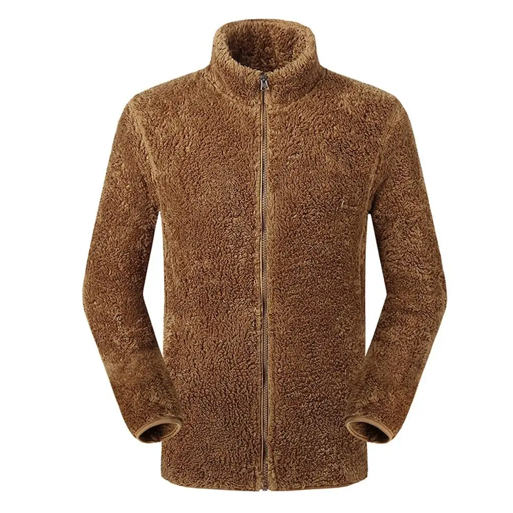 yellow Couples Jacket Autumn Winter Outdoor Thickening Zipper Fleece Stand Collar Sport Coat Pure Color Long Sleeve Jacket Clothing - Цвет: yellow