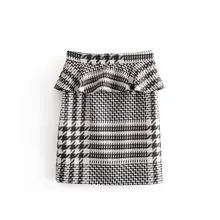 Зимняя женская новая европейская Стильная дизайнерская прямая клетчатая юбка с оборками оптом