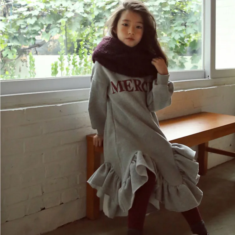 

Girls Autumn And Winter Hooded wei yi kuan Dress Big Boy Mid-length Dress Parent And Child-