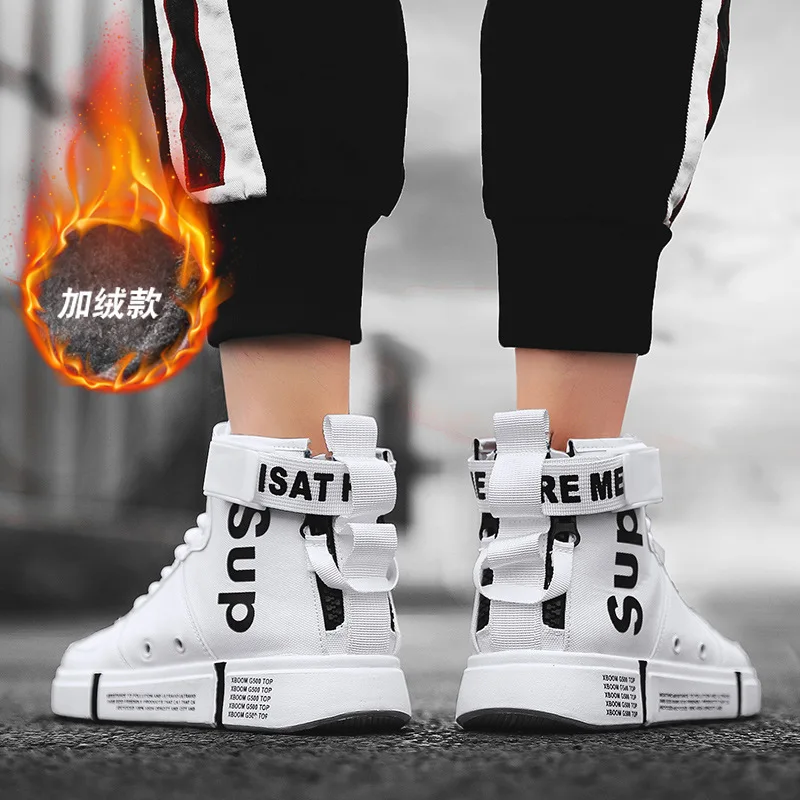 

2019 New Style Skate Shoes Winter plus Velvet Warm Hight-top White Shoes Men Sports Casual Hip Hop Shoe Men Padded