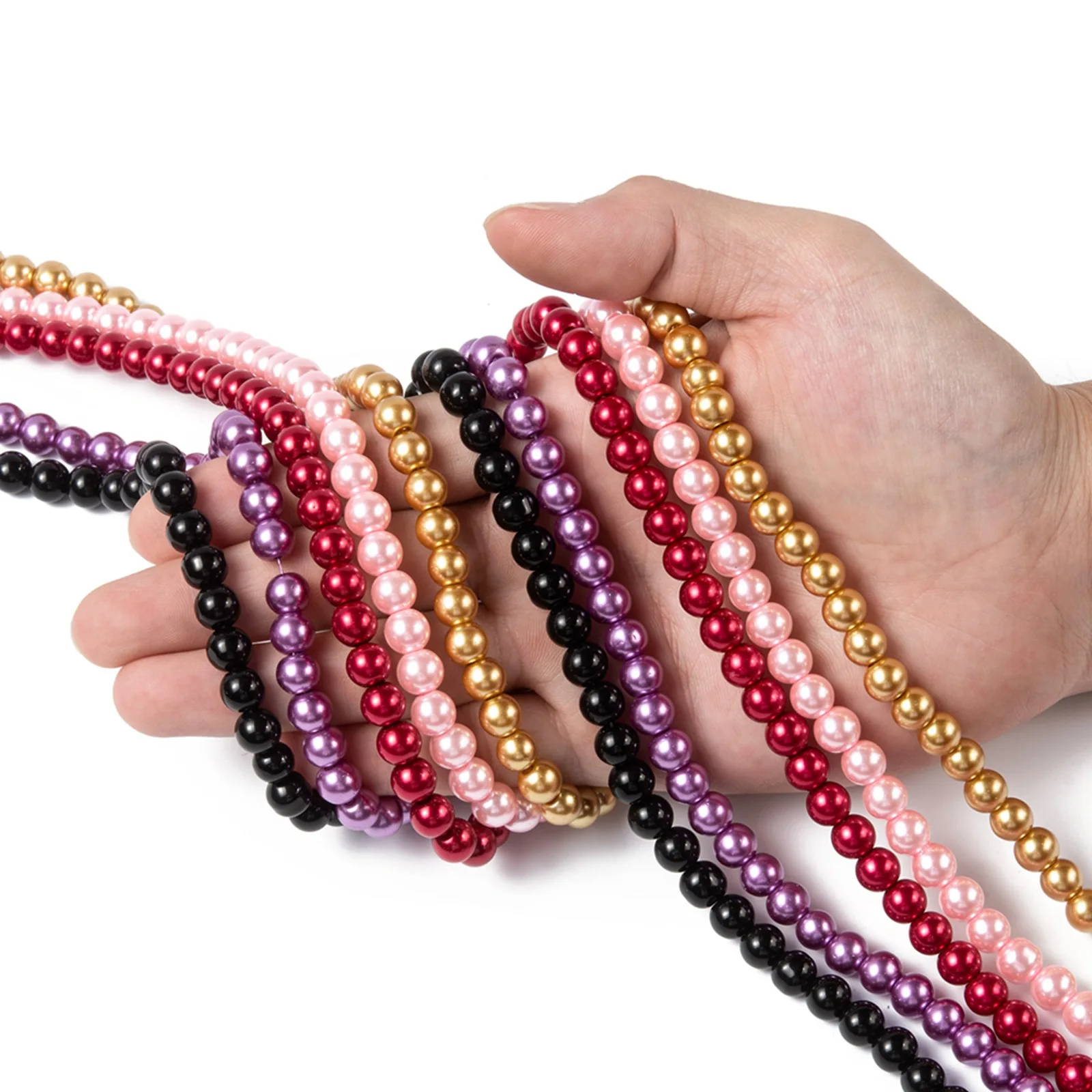 10 Strands Eco-Friendly Dyed Glass Pearl Round Bead Strands Cotton Cord Threaded 8mm Hole 0.7~1.1mm about 52pcs/strand 15 inches