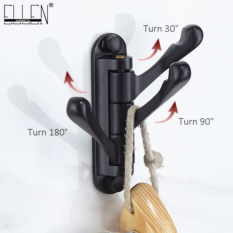 

Эллен, крючки для полотенец, крючки для банного халата, черный крючок для ванной, вешалка для ткани, вращение 360, 3 крючка, EL1016