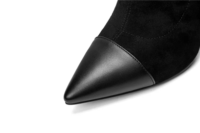 MORAZORA/Новое поступление года; женские облегающие высокие сапоги; сапоги из натуральной кожи+ стрейч; женские вечерние свадебные туфли с острым носком на высоком каблуке