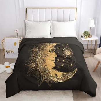 

3D Design Black Gold Moon Duvet Cover Set Pillow Shams Quilt Covers Case Bedding Set Single Double King Size Black Home Textile