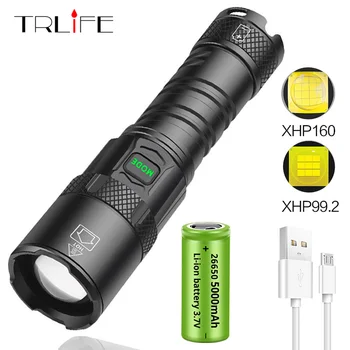 16 코어 XHP160 LED 손전등 강력한 XHP99.2 방수 토치, USB 충전식 26650 랜턴 휴대용 줌 라이트 캠핑