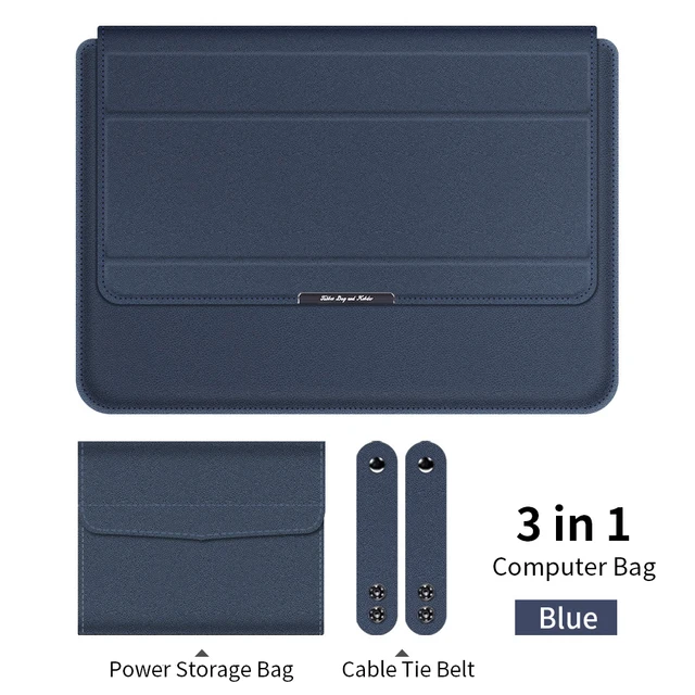 Laptop Sleeve Case Bag For MacBook Air Pro M1 13 A2338 A2337 PU Leather Laptop Carry Sleeve for 12 13 13.3 16 Leather Sleeve Bag Blue 3 In 1