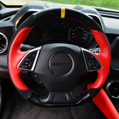Red paragraph DIY Motion paragraph Genuine leather Hand-Stitched Car steering wheel cover For Chevrolet camaro- Car accessories - Название цвета: Red paragraph