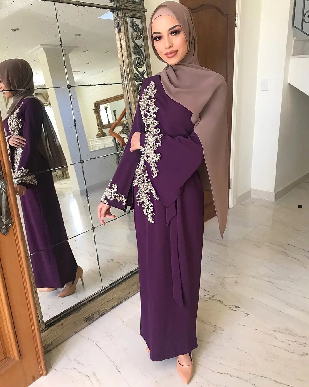 WEPBEL Мода Дубай женское мусульманское платье Элегантное приталенное кружево abaya отделка бисером Исламская одежда