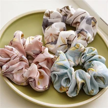 

Women Fashion Floral Elastic Hair Rubber Bands New Satin Print Hair Ring Korean Style Girl Sweet Festival Decorative Hair Ropes