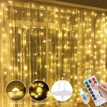 

Window Curtain String Light 3M LED USB Power Remote Control Curtain Fairy Lights Christmas Garland Lights for Home Garden Decor