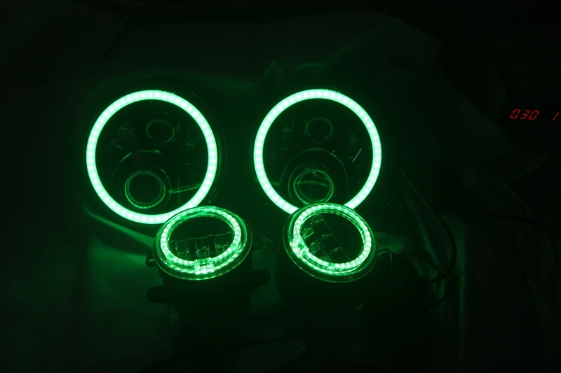 7 дюймов Led RGB Halo Фары+ 4 дюймов передний бампер противотуманные фары для 2007- Jeep Wrangler JK Rubicon JKU Sahara Спорт без ограничений