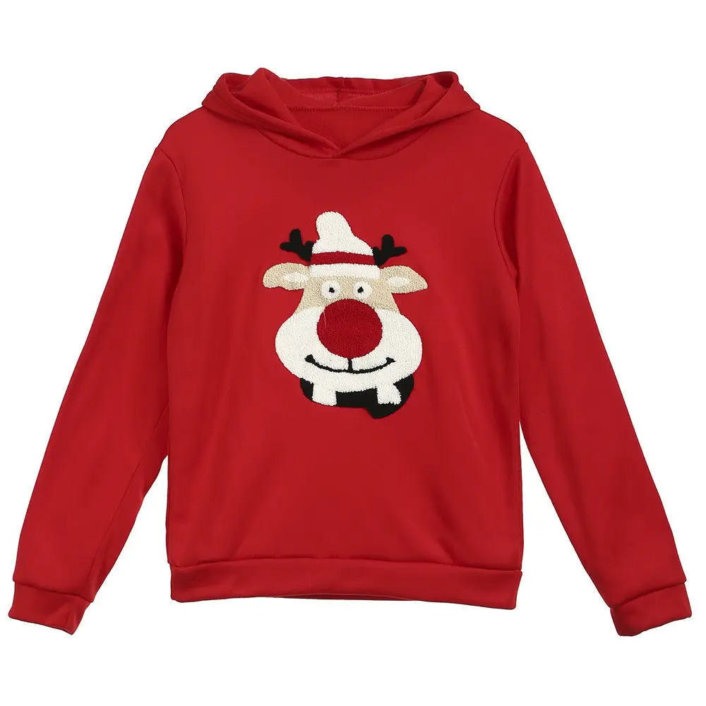 Рождественские одинаковые топы для всей семьи, детский пуловер для девочек и мальчиков, свитшот, джемпер с капюшоном и принтом оленя, толстовки, топы