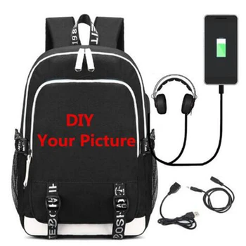 

Customize DIY Style Your Picture Rucksack Bag w/USB Fashion Port and Lock & Headphone Travel Shoulder Laptop Bag Packbag Love