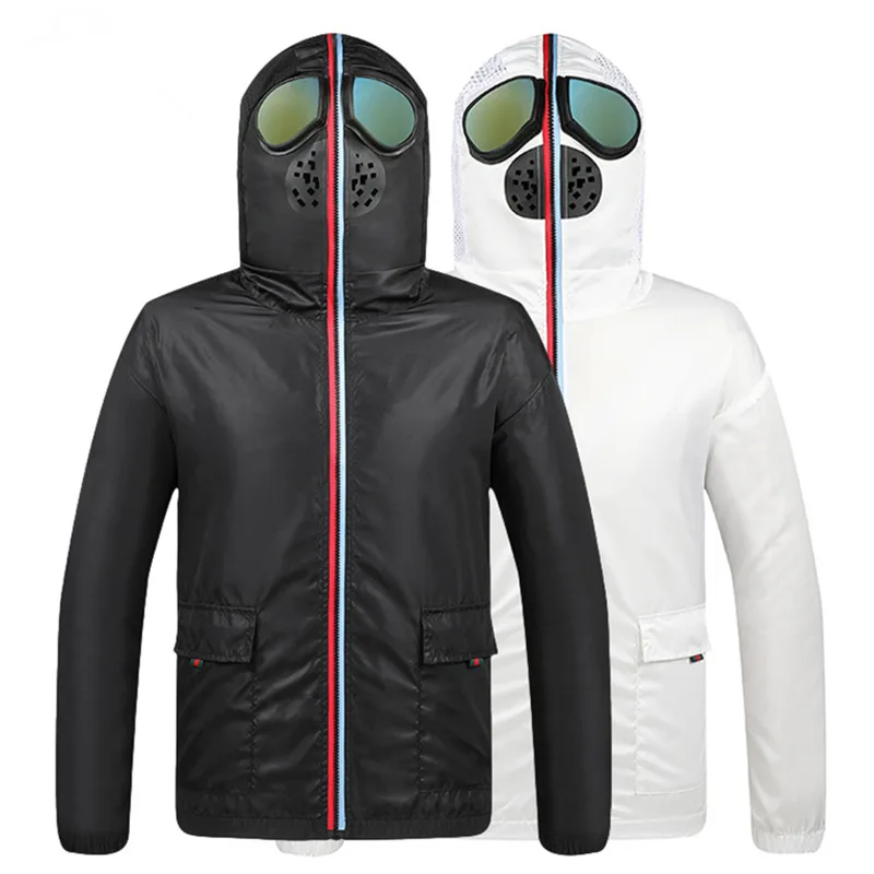 

Protective Antiviral Helmet mask jackets with glasses Anti-spitting Virus Hat Dustproof Men's Jacket Slim Mesh Mask Coat Mens