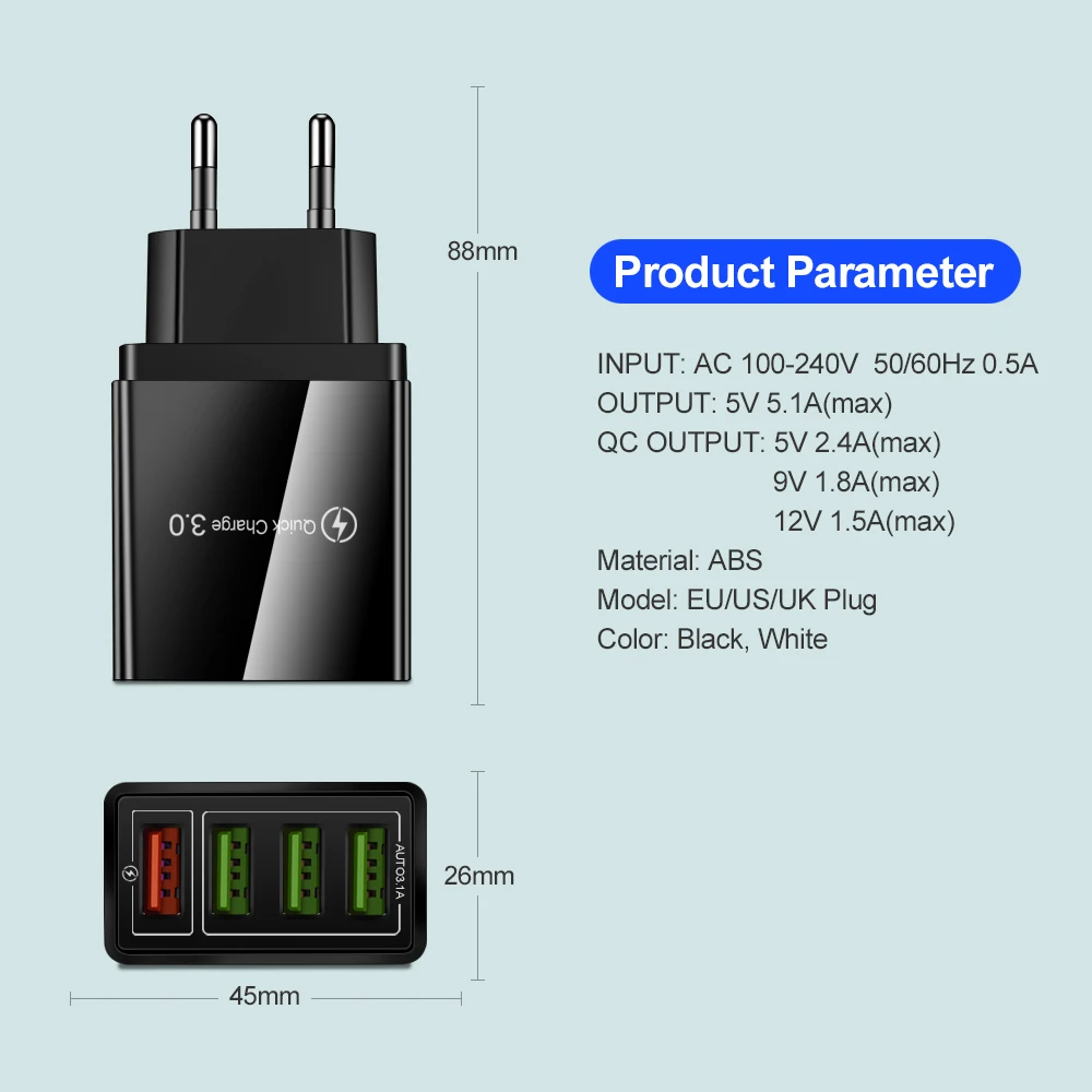 USB Charger Quick Charge 3.0 For Iphone 12 Pro Max 13 12 Mini Samsung S21 Xiaomi Charger Adapter For Smartphones Fast Charging