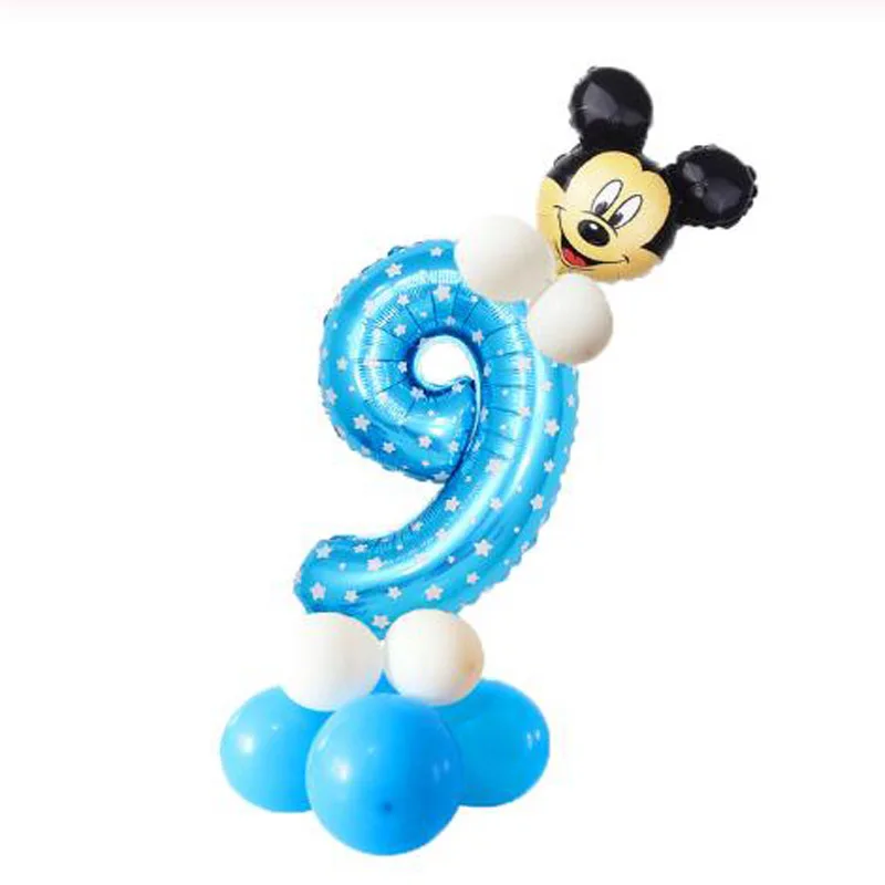 12 шт. 32 дюймов розового и голубого цвета на день рождения воздушные шары в форме цифр с Микки воздушный шар из фольги Минни Детские День рождения шары из латекса, 1, 2, 3, 4, 5 лет - Цвет: j