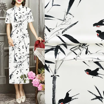 

2 meter White And Black Natural Silk Dress Fabric Stretch Satin Bamboo Sparrow