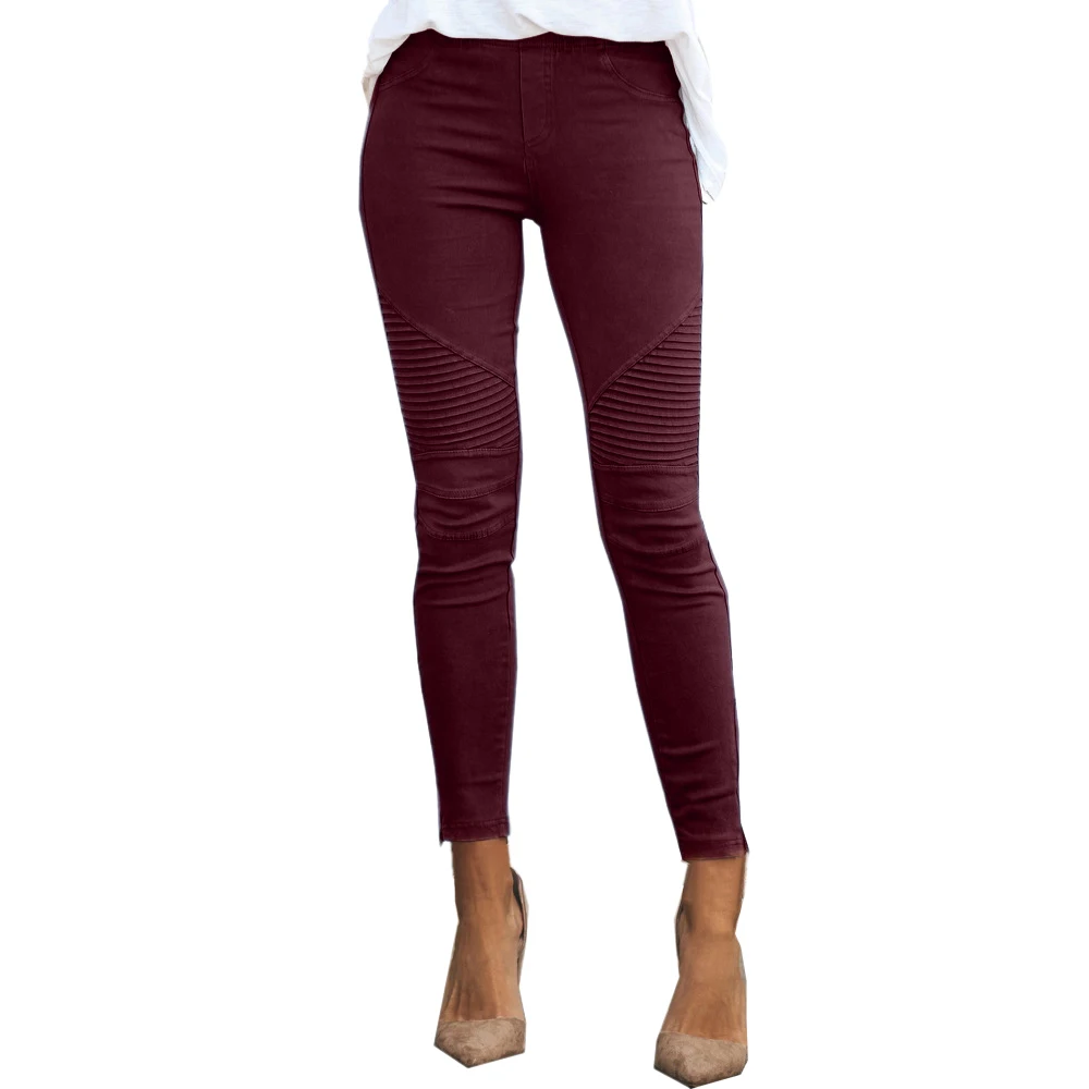 Женские повседневные обтягивающие облегающие брюки-карандаш, новинка, обтягивающие брюки с высокой талией в стиле пэчворк, эластичные облегающие быстросохнущие брюки - Цвет: Red Wine