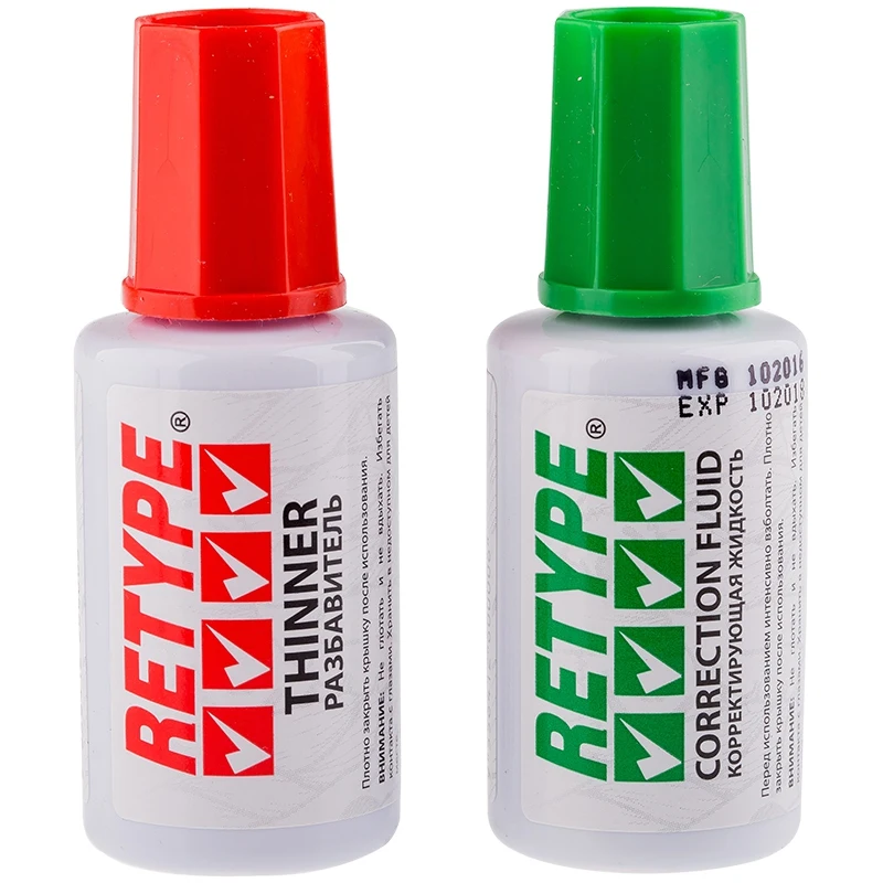 Retype Correction Fluid 및 Thinner 2x20ml 학교 가정용 교정기 퍼티 AliExpress