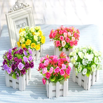 

7 forks 21 small roses bride holding flowers home wild decorative fake flowers Stage opening celebration wedding flower wall