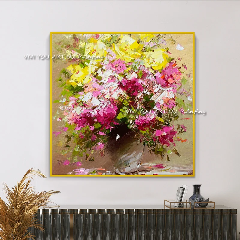 

Большой размер 100% ручная работа красочный нож Цветы Картина маслом настенное искусство для гостиной Холст Плакаты домашнее украшение для стен