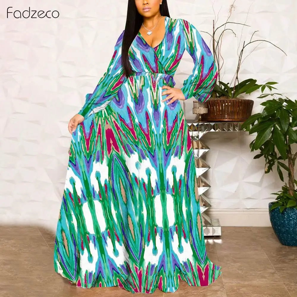 Fadzeco African Plus Size Dresses For Women Robe Loose Dress Dashiki Batik Floral Wax Print Lady Clothing African Gown For Women