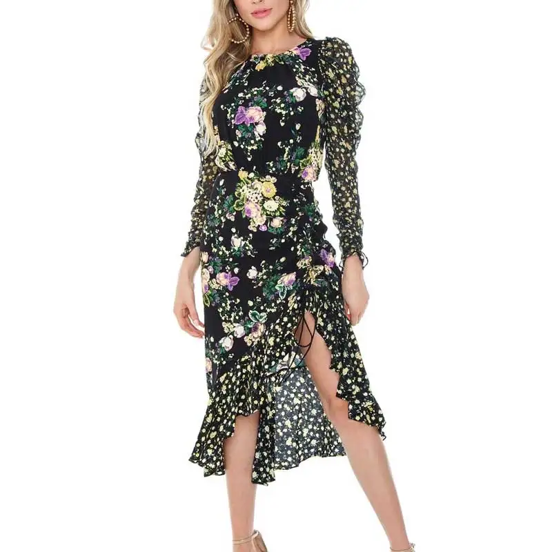 Boho Inspired Ross Midi Dress Women Sheer Chiffon Sleeves Black Floral Party Dress Keyhole Back Boho Dress Female Chic Vestidos Dresses Aliexpress