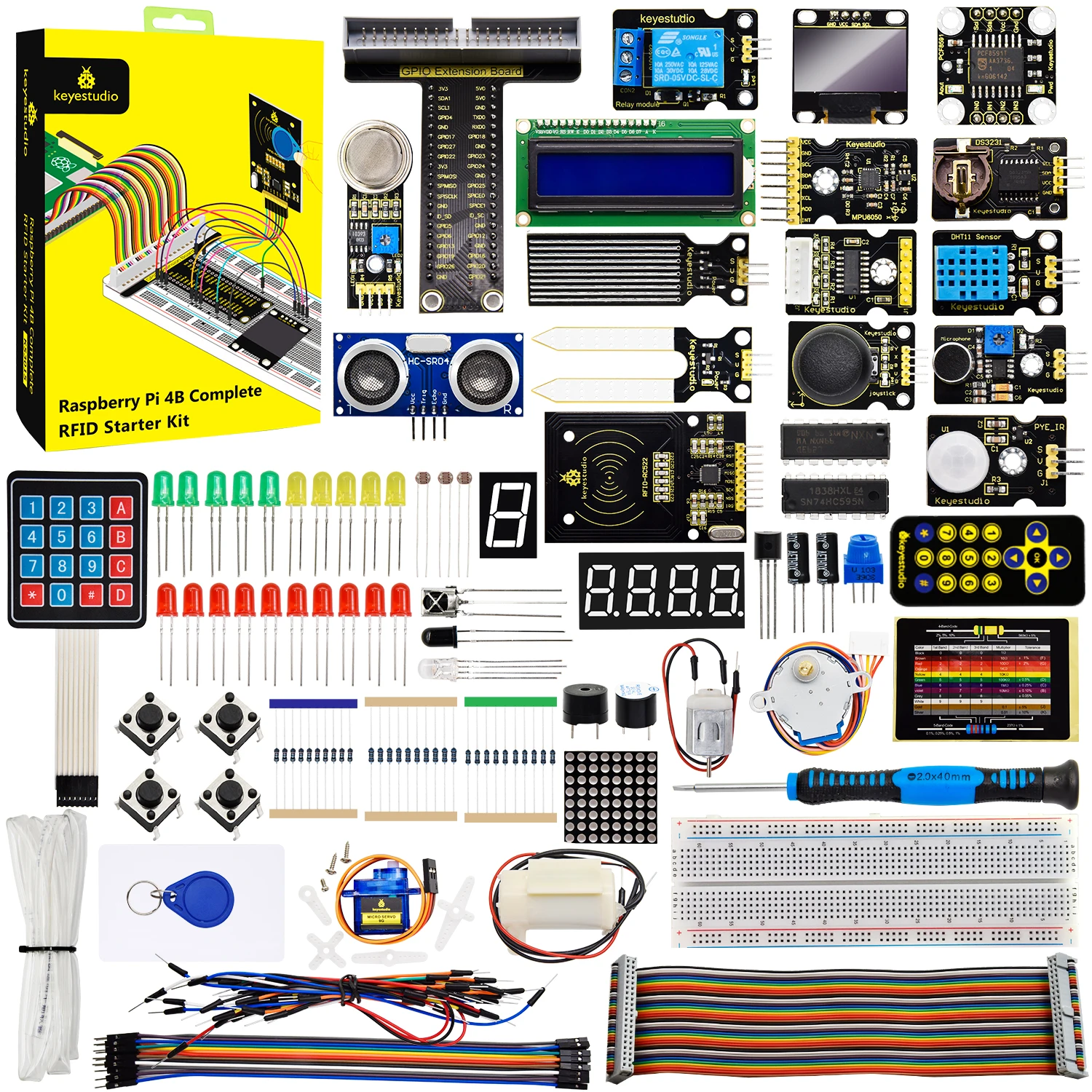 2021 novo keyestduio completo rfid starter kit para raspberry pi 4b 40 + projetos/linux & python c programação (sem placa rpi 4b)